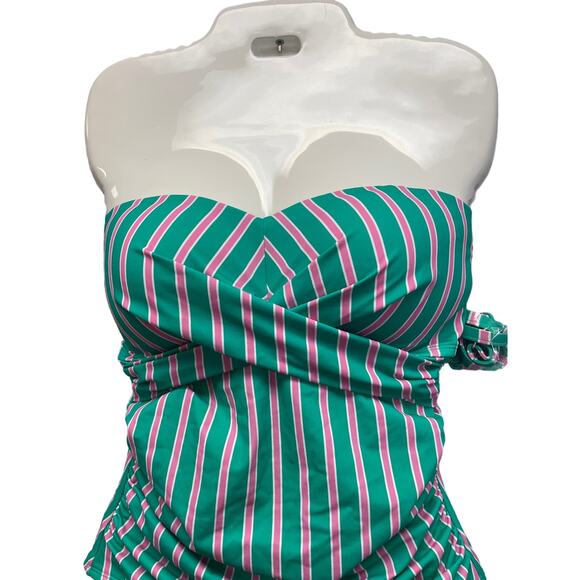New Draper James Womens Small UPF 50+ Detachable Strap Striped Swim Suit - Picture 3 of 5